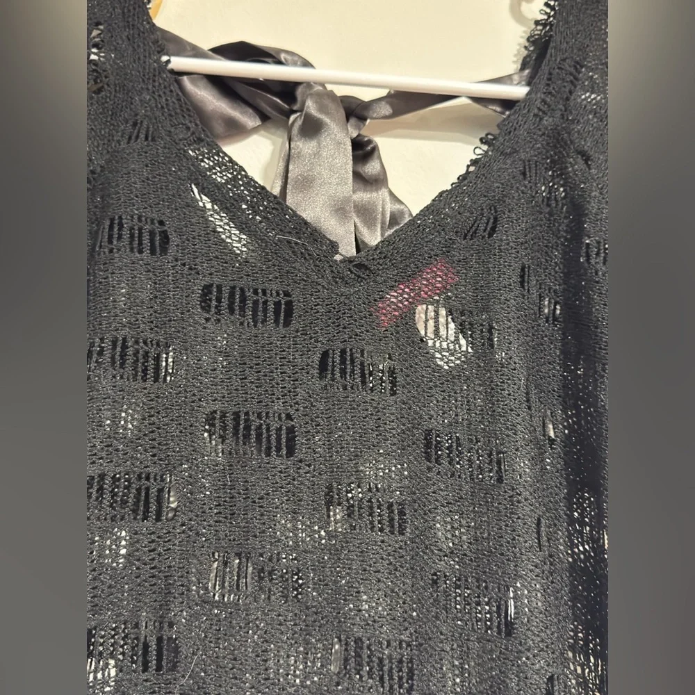 Si Designs Black Crochet Swim Cover Up Dress Ruched Tie Back Beachwear Size S